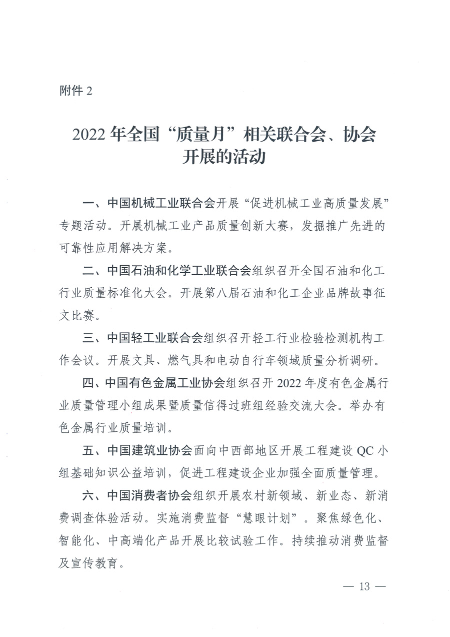 市場(chǎng)監(jiān)管總局等21個(gè)部委(部門)發(fā)文部署開(kāi)展2022年全國(guó)“質(zhì)量月”活動(dòng)(國(guó)市監(jiān)質(zhì)發(fā)〔2022〕76號(hào))